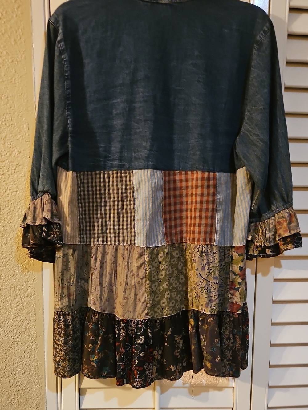 Young Threads Boho Patchwork Button-Front Dress - Denim Blue - Picture 3 of 3
